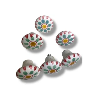 7er Set Keramik handbemalt Schubladenknopf Ziehen Floral 39 mm 1,5" - Bild 1 von 8