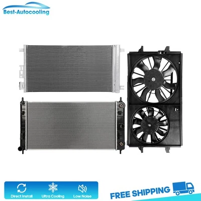 Aluminum Radiator Condenser & Cooling Fan Kit For 2008 09-2012 Chevrolet Malibu Foto 1 de 4