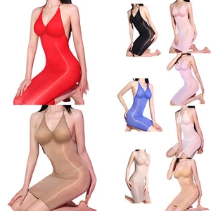 Women Dress Shiny Lingerie Skinny Nightwear Sleeveless Nightie Glitter Dresses - Picture 1 of 46