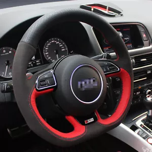 Handgenäht schwarz rot Leder Lenkradstich auf Wrap Cover für Audi SQ5 - Bild 1 von 8