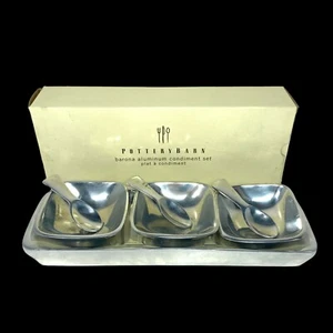 Pottery Barn Modern Barona Silver 7 Piece Aluminum Condiment Tray Set w/ Box - Picture 1 of 10