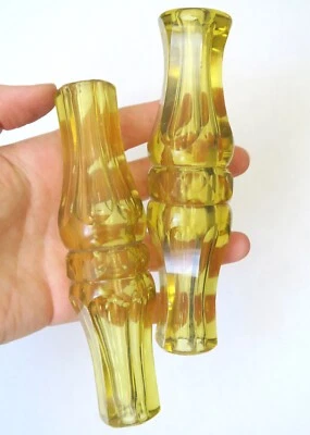 Par de piezas de reparación de pomo de puerta con mango facetado de vidrio tallado amarillo limón vintage Foto 1 de 4