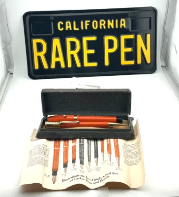 Vintage PARKER DUOFOLD Senior RED HARD RUBBER Fountain Pen & Pencil  RARE BAND - Image 1 of 4