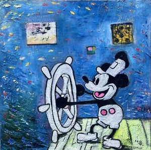 Mickey Mouse Steamboat Willie original large oil painting by MBollen ocean - Picture 1 of 11