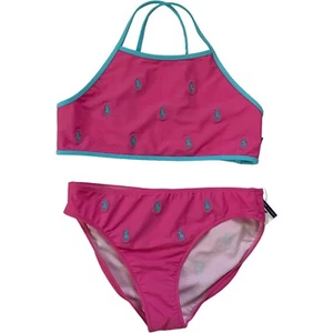 New Polo Ralph Lauren Girl's Pink Pony Allover Two Piece Swimsuit Swimwear SZ 16 - Picture 1 of 4
