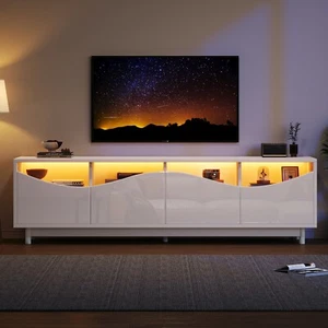 Moderner Lowboard Unterschrank 175cm TV Schrank mit LED-Leuchten Hochglanz Weiß - Bild 1 von 13