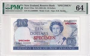 New Zealand, 10 Dollars, 1981-85, UNC, p172as, SPECIMEN - Picture 1 of 2