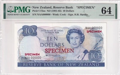 New Zealand, 10 Dollars, 1981-85, UNC, p172as, SPECIMEN - Image 1 of 2