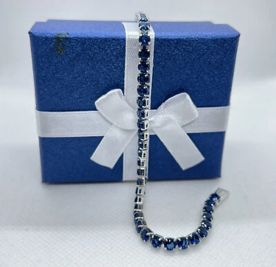 Simulated Blue Quartz Tennis Bracelet in Silver-Tone, 8" L, 4 mm W - Image 1 of 4