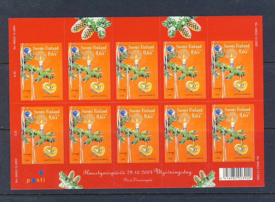 Finlandia 2003 Navidad Hoja Completa MNH Foto 1 de 1