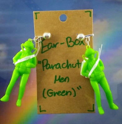 Pendientes extraños con clip "Parachute Men (Verde)" paracaídas para hombre (Envío gratuito) Foto 1 de 3