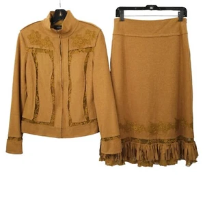 Vintage Verducci Western Front Zip Jacket Midi Skirt Womens M Fringe Lace Boho - Picture 1 of 24