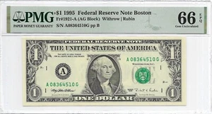 1995 $1 BOSTON FRN. PMG GEM Uncirculated 66 EPQ Banknote. A/G Block. DC Print - Picture 1 of 2