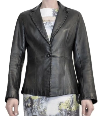 Cache Single Button Front Genuine Leather Jacket Black 4  - Image 1 of 4