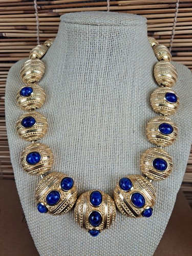 Elegante collana vintage Christian Dior mezze palline vetro lapislazzuli tono oro