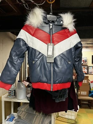 Robert Phillipe Navy Blue, White, Red Fur Trim Parka Size Girl 12 - Image 1 of 4