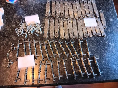 26 Vintage Amerock Madeira Antique Brass Cabinet Door Drawer Pulls & Backplates - Image 1 of 4