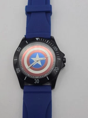 Marvel Capitán América Escudo Dial Hombre Negro Azul Banda Silicona Funciona Foto 1 de 4