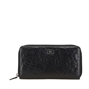 CHANEL Camellia COCO Mark Purse Zip Around Women 【Used】 - Picture 1 of 12