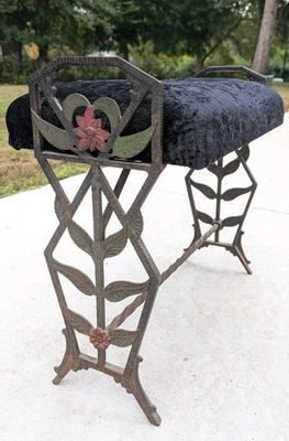 Antiguo asiento de piano tocador de banco Art Deco Nouveau de hierro fundido Verona de 1920 raro Foto 1 de 4