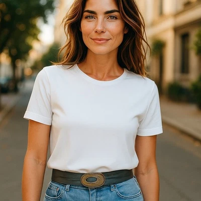 Винтажный серый кожаный регулируемый ремень со съемной пряжкой золотистый змеиная кожа - Изображение 1 из 4