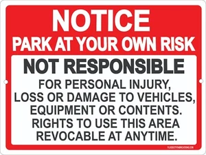 ⚠️ Letrero metálico "Notice Park at Your Own Risk" - 9x12 - Letrero de estacionamiento - Imagen 1 de 5