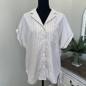 New Mittoshop Women's Button Up Beach Blouse Striped Size Large Loose Fitting - Picture 1 of 10