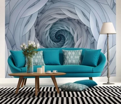 Espirales Mural Papel Pintado Cubiertas Pared Tamaño 366x254cm Ancho Al Papel Azul Decoración Foto 1 de 4