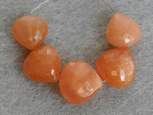 Natural Peach Moonstone Faceted Heart Semi Precious Gemstone Beads 002 - Picture 1 of 5