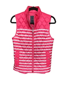 Women’s Talbots Diamond Quilted Coral and White Striped Vest Size XS - Picture 1 of 6