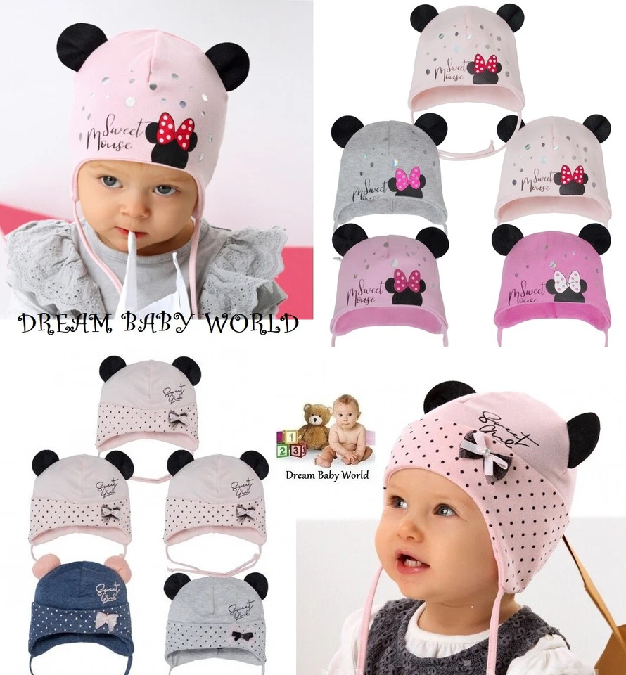 OTHER BRAND Baumwolle Baby Mädchen Mütze FRÜHLING Größe 0 - 12 Monate MÄDCHEN zum Binden KINDER Minnie Mouse