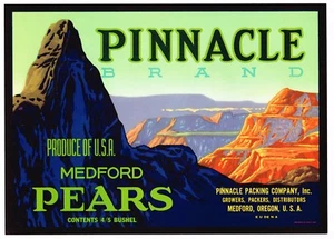 PINNACLE CRATE PERA ETIQUETA MONTAÑA PICO MEDFORD GRANDE ORIGINAL DE COLECCIÓN DÉCADA 1940 - Imagen 1 de 1