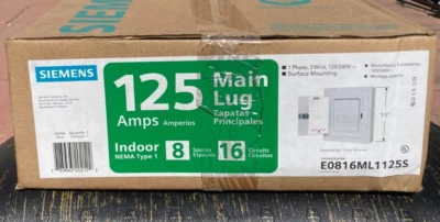 Siemens E0816ML1125S 125A Main Lug 8 Space 16 Circuit Surface Mount Load  Center - Image 1 of 4