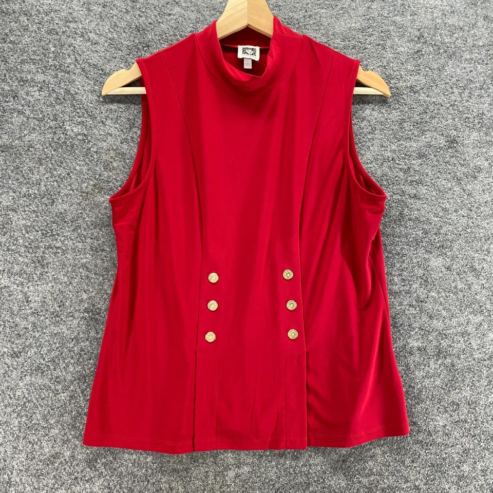 Top Anne Klein Mujer S Pequeño Rojo Cuello Alto Sin Mangas Correa Ancha Botón Informal Foto 1 de 4