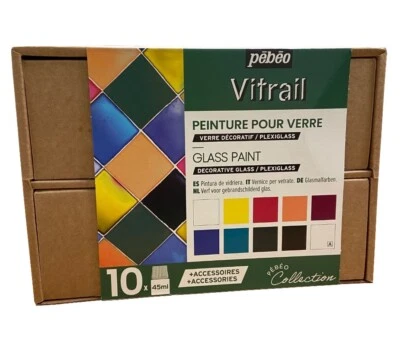 Pebeo Vitrail Juego de Colección de Pintura en Vidrio 10 x 45 ml Pintura a Base de Disolvente 758421