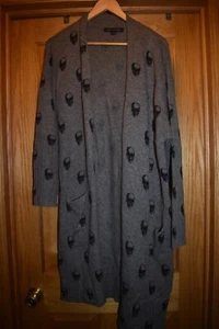 Skull Cashmere Ladies Long Cardigan Skull Print Sweater Size L - Picture 1 of 4