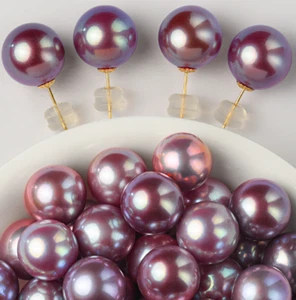 A pair genuine south sea 10mm pink round pearl stud earrings - Picture 1 of 2