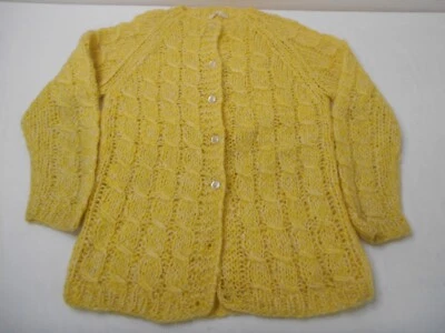 Cárdigan Suéter Vintage Años 60 Amarillo Claro Lana Tejido Mohair Italia Largo Pastel S Foto 1 de 4