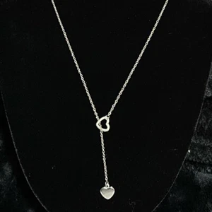 Silver Tone Double Heart Necklace - Picture 1 of 12