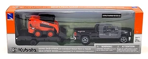 NewRay Kubota SSV65 Skid Steer with Chevrolet Silverado Truck and Trailer 10" - Picture 1 of 5