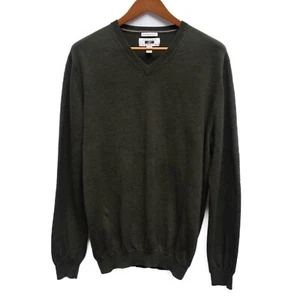 Maglione uomo Joseph Abboud 2XLT scollo a V verde oliva 100% lana merino preppy - Foto 1 di 6