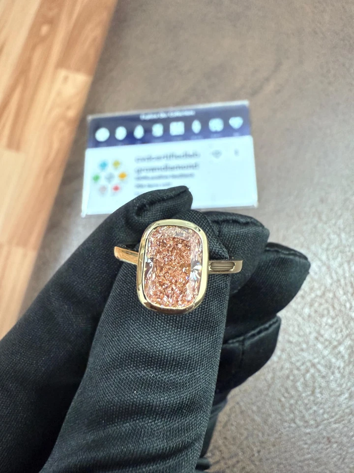 3.00 CT Cushion Lab Grown Diamond IGI Certified with 14 KT Gold Fancy Vivid Pink - Image 1 of 4