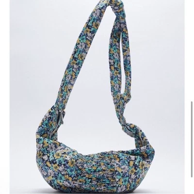 Zara Multicolor Floral Spring Sling Bag teal yellow cloth adult crossbody o/s - Image 1 of 4