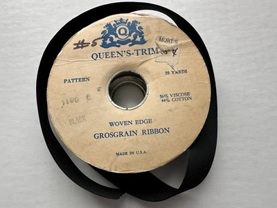 Vintage Black Grosgrain Ribbon Spool Viscose Cotton 15 Yds 7/8" W USA Made NOS - Image 1 of 4