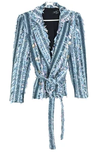 Patbo Jacke Blazer Gr. 4 blau Fransen Gürtel Glitzer Festival Rock Glam Indie - Bild 1 von 18