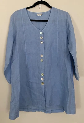 Túnica caprichosa Habitat de lino azul periwinkle para mujer S Boho Lagenlook EE. UU. Top Foto 1 de 4