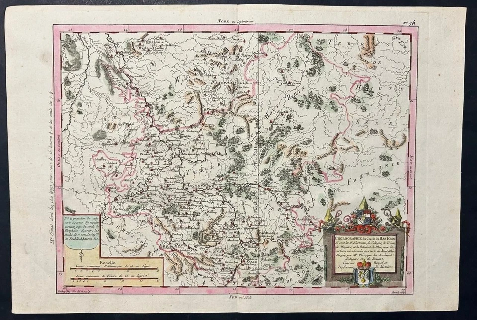 LOWER RHINE REGION GERMANY 1787 PHILIPPE DE PRÉTOT ANTIQUE COPPER ENGRAVED MAP - Image 1 of 1