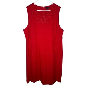 Land's End ärmelloses rotes Pulloverkleid 22 W Perlen Brustdetail mit Taschen - Bild 1 von 7