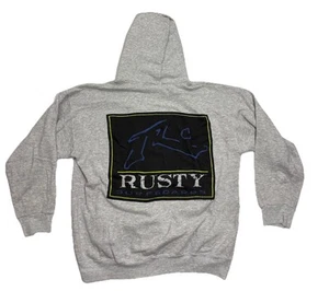 Vintage 90s Rusty Brand Surf Hoodie Sweatshirt Distressed Mens Size XL - Picture 1 of 8