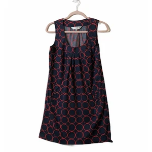 Trina Turk Geometric Print Dress with Pockets Navy with Red Circles Size 4 - Picture 1 of 6